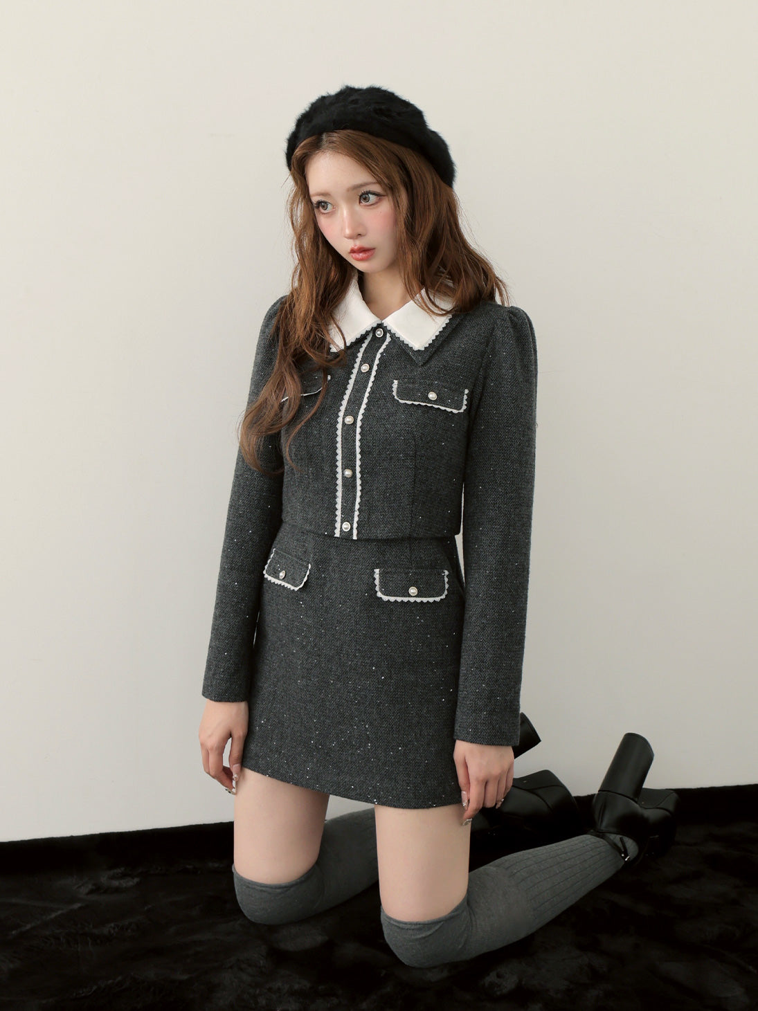 Wool herringbone mini onepiece(eme10781) – M me eme