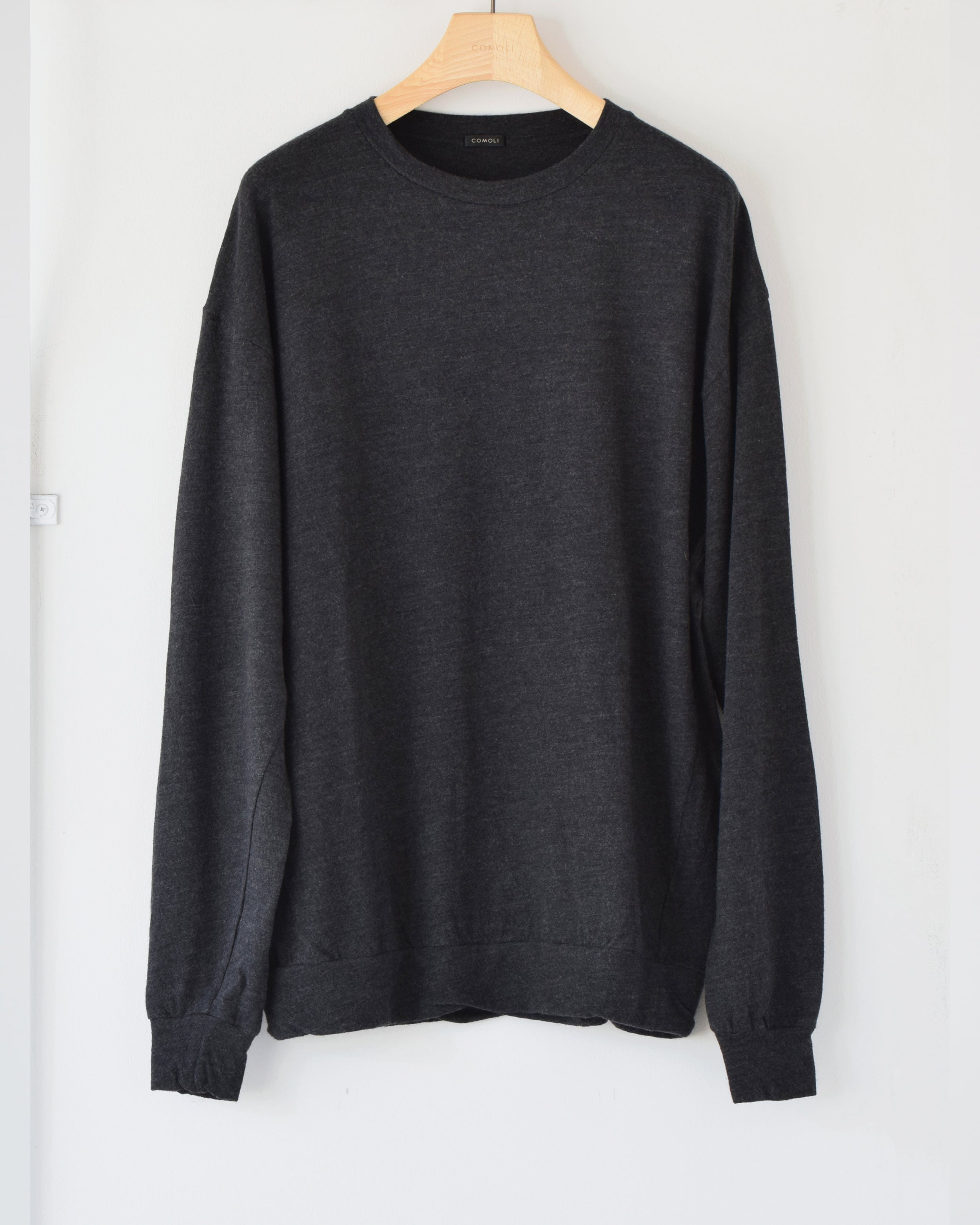 ウール天竺 長袖クルー,Charcoal – Navyblue