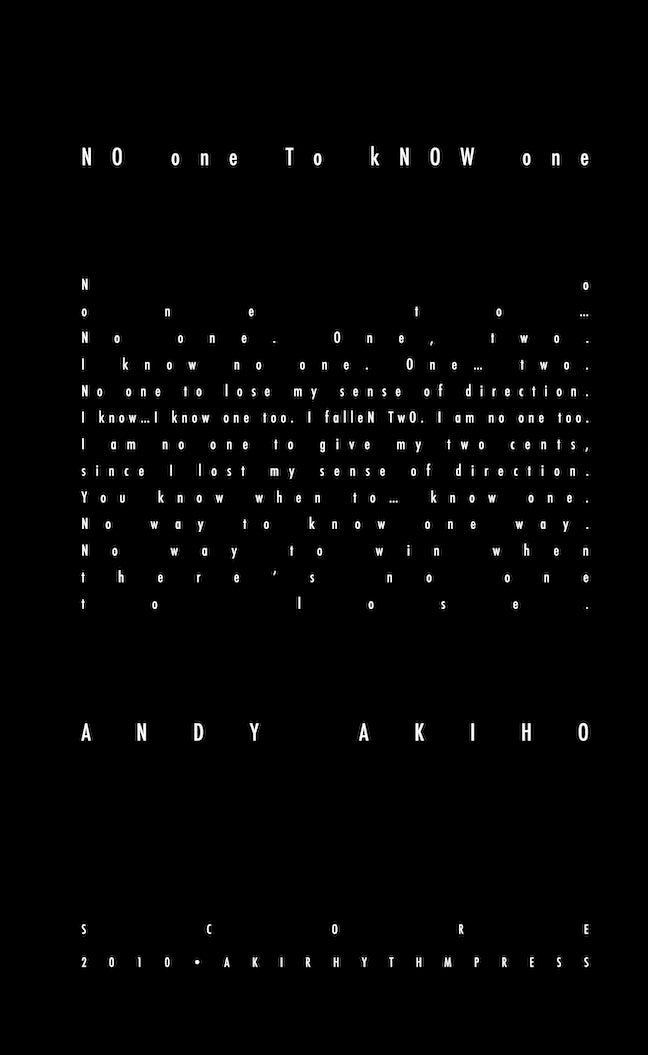 Andy Akiho's 'NO one To kNOW one' – Aki Rhythm Press