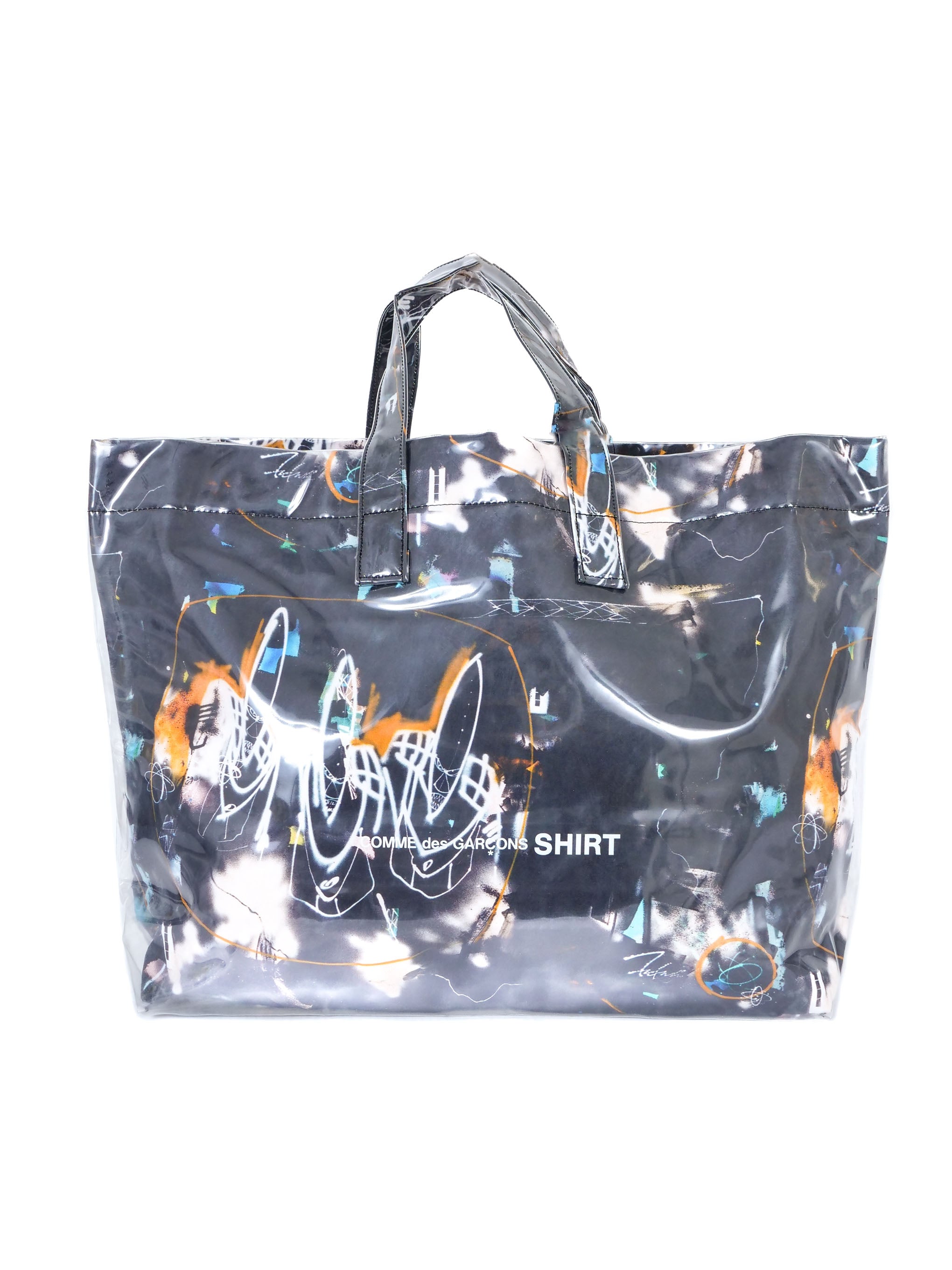 2021 Comme des Garcons Futura 2000 Black Abstract Vinyl Tote