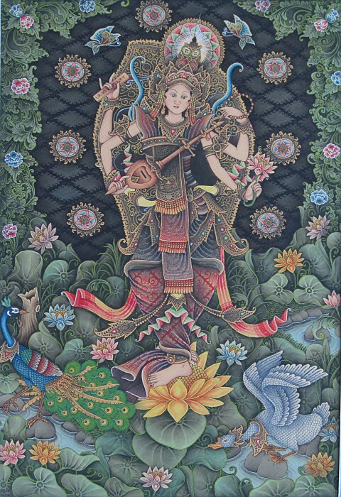 バリ絵画 女神サラスワティ バリ絵画 女神サラスワティ