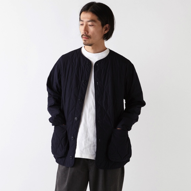 ノーカラーシャツジャケットはヘチマ柄のキルティング | birnest