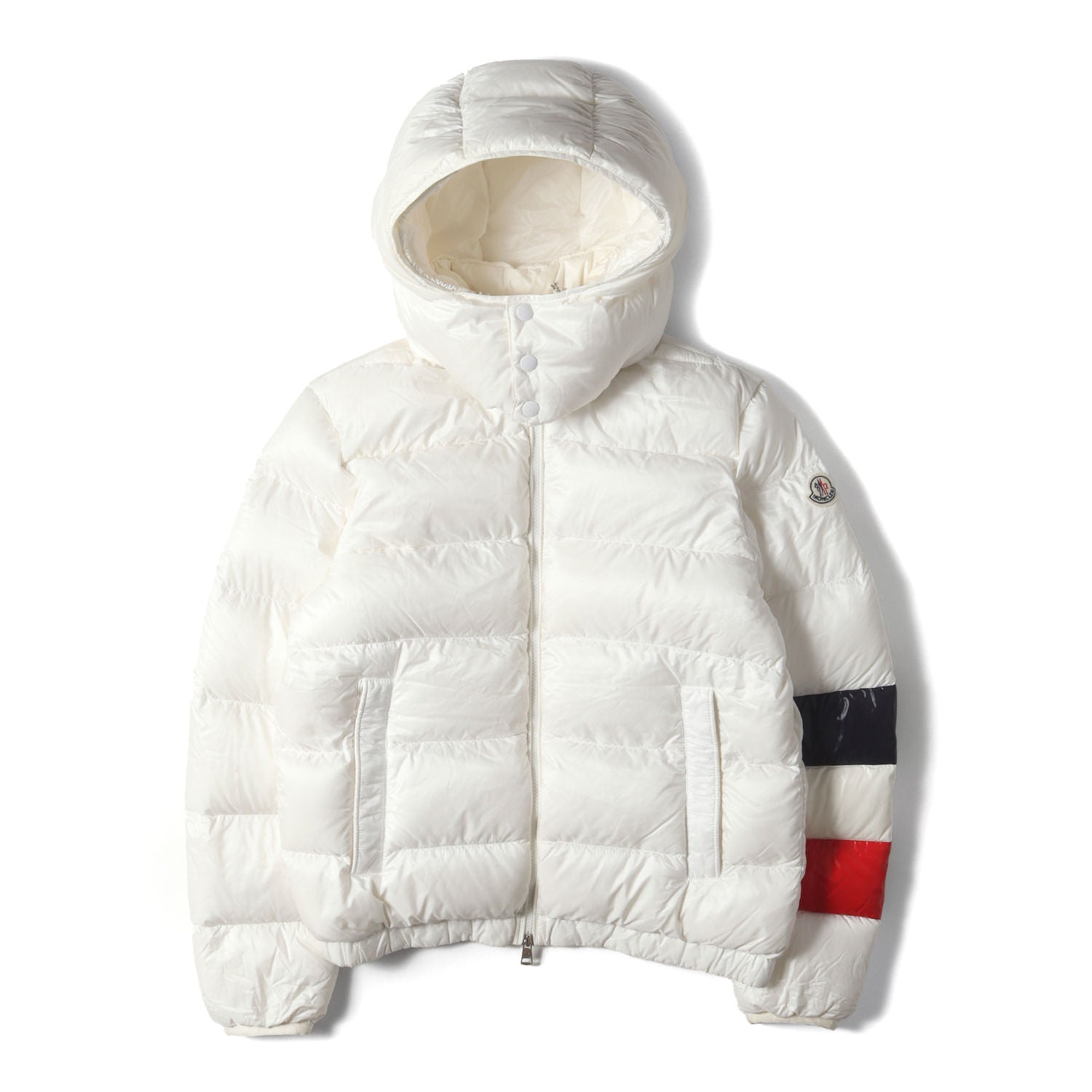 フランス国旗ライン ナイロン フルジップ フーデッド ダウンジャケット