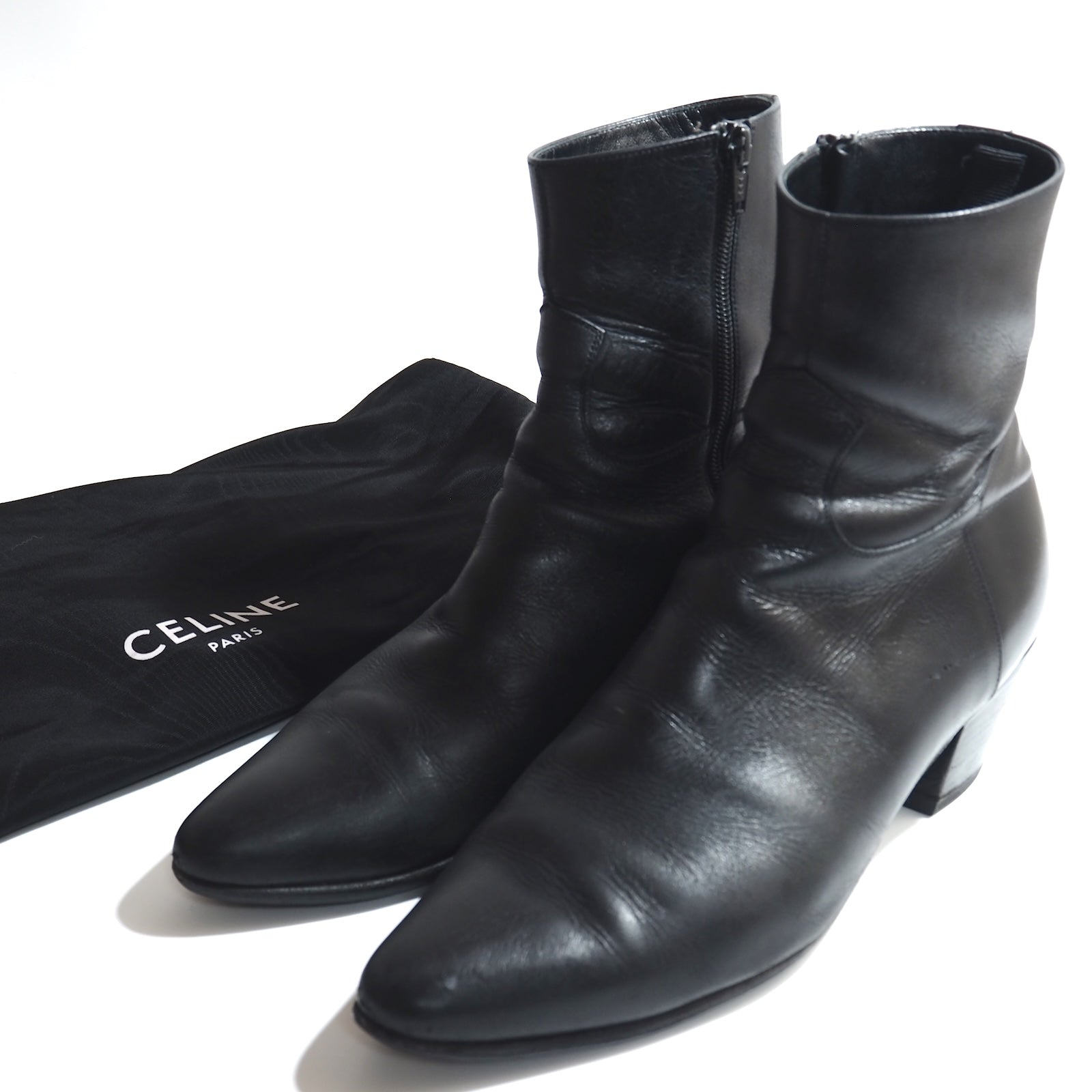 セリーヌ CELINE JACNO ジャクノ サイドジップ レザー ブーツ 41 25.5