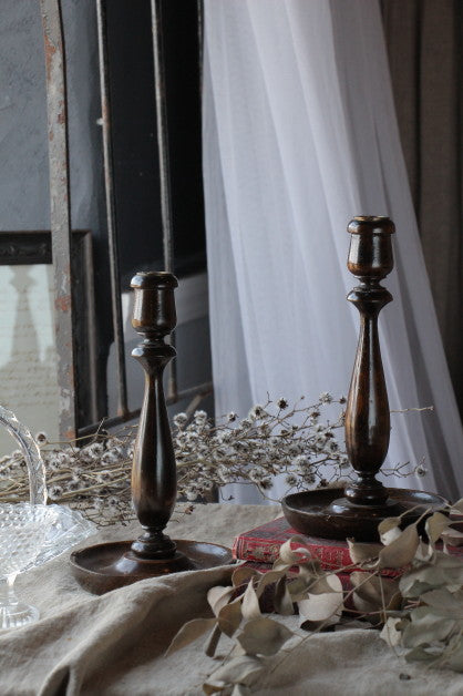 ペア木製キャンドルスタンド（燭台） イギリスアンティークインテリア