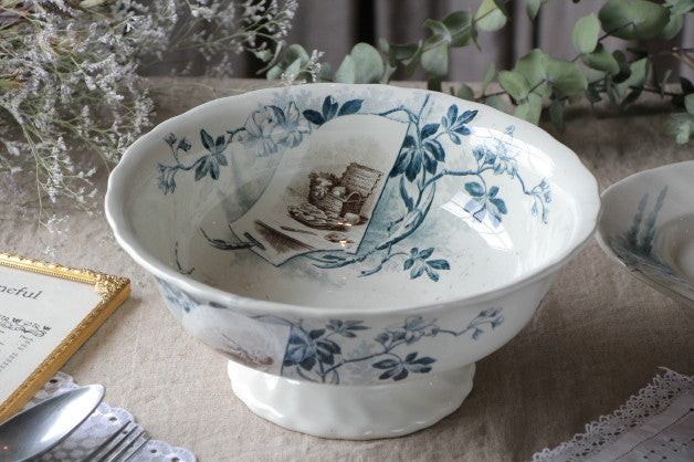 クレイユモントロー足付きの大きなボウル フランスアンティーク食器