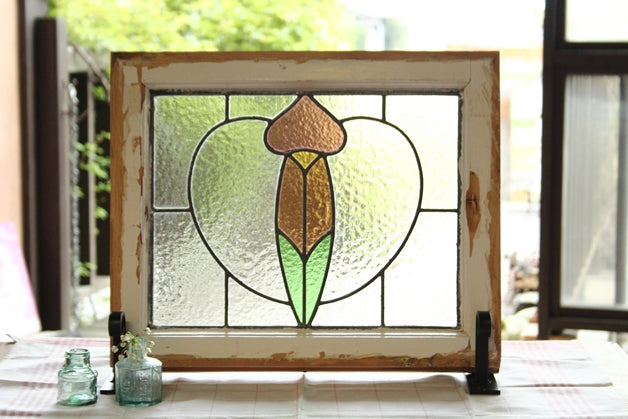 2枚あり！ハートのようなデザインが可愛いステンドグラス イギリス