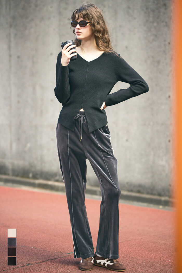 セール☆2690円→1690円 ベロアフレアラインパンツ レディース メール