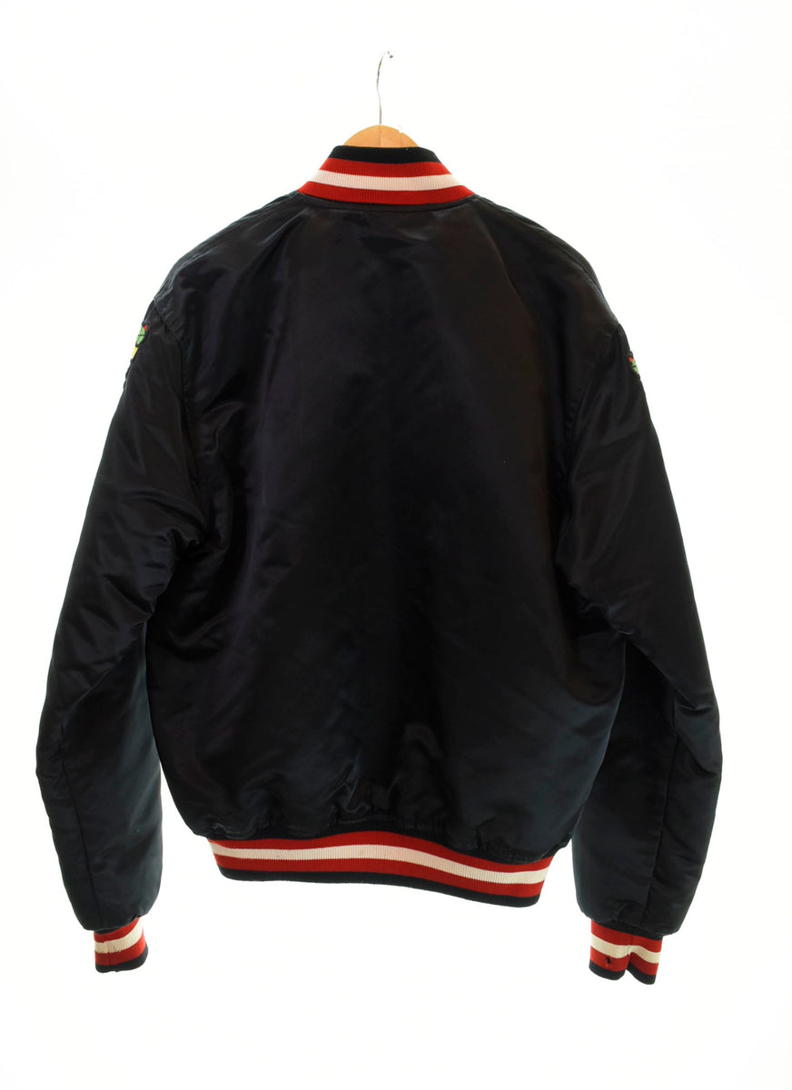 スターター STARTER 90年代 USA製 NHL ナイロンスタジャン 刺繍 黒