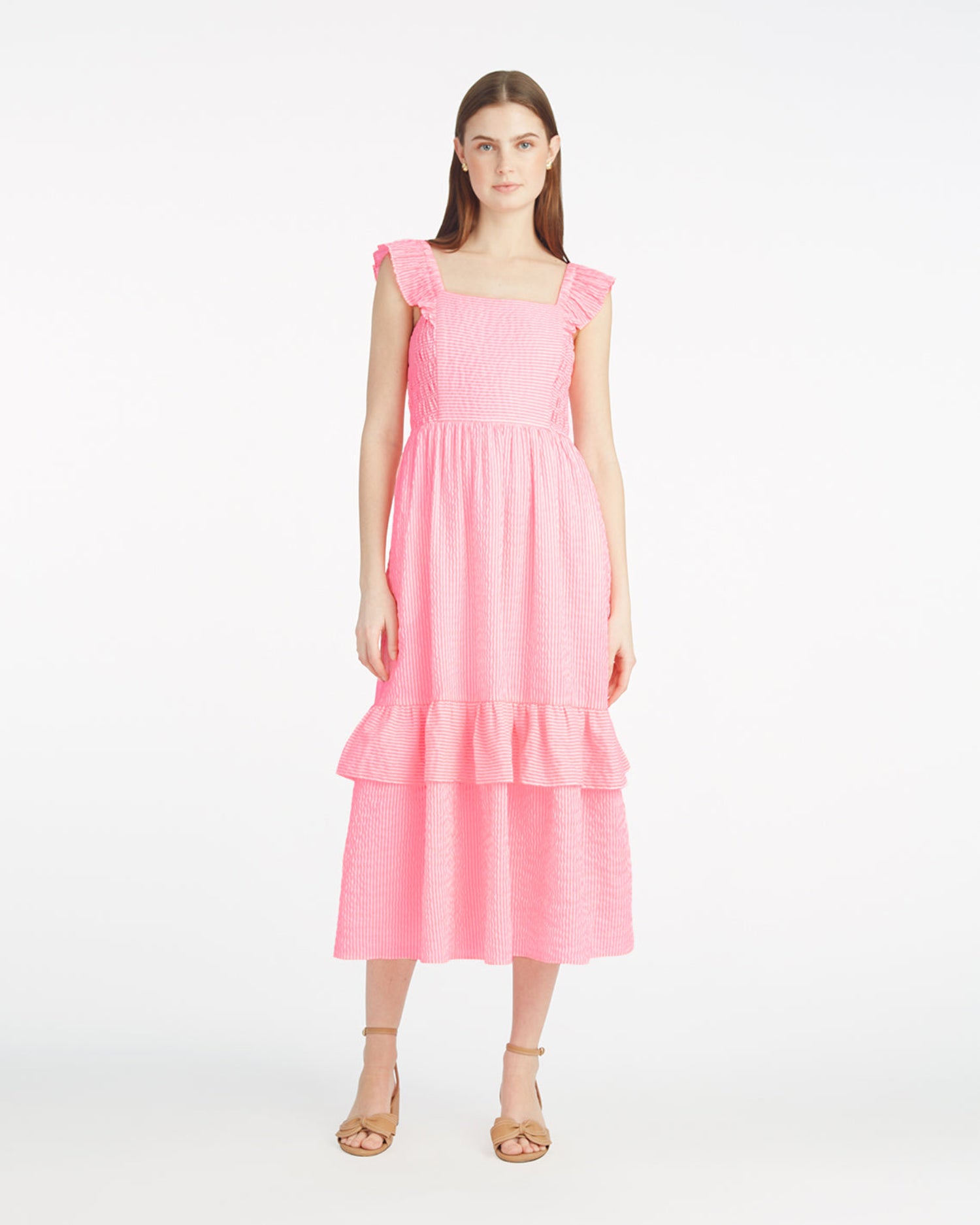 Carrie Midi Dress in Pink Seersucker – Draper James