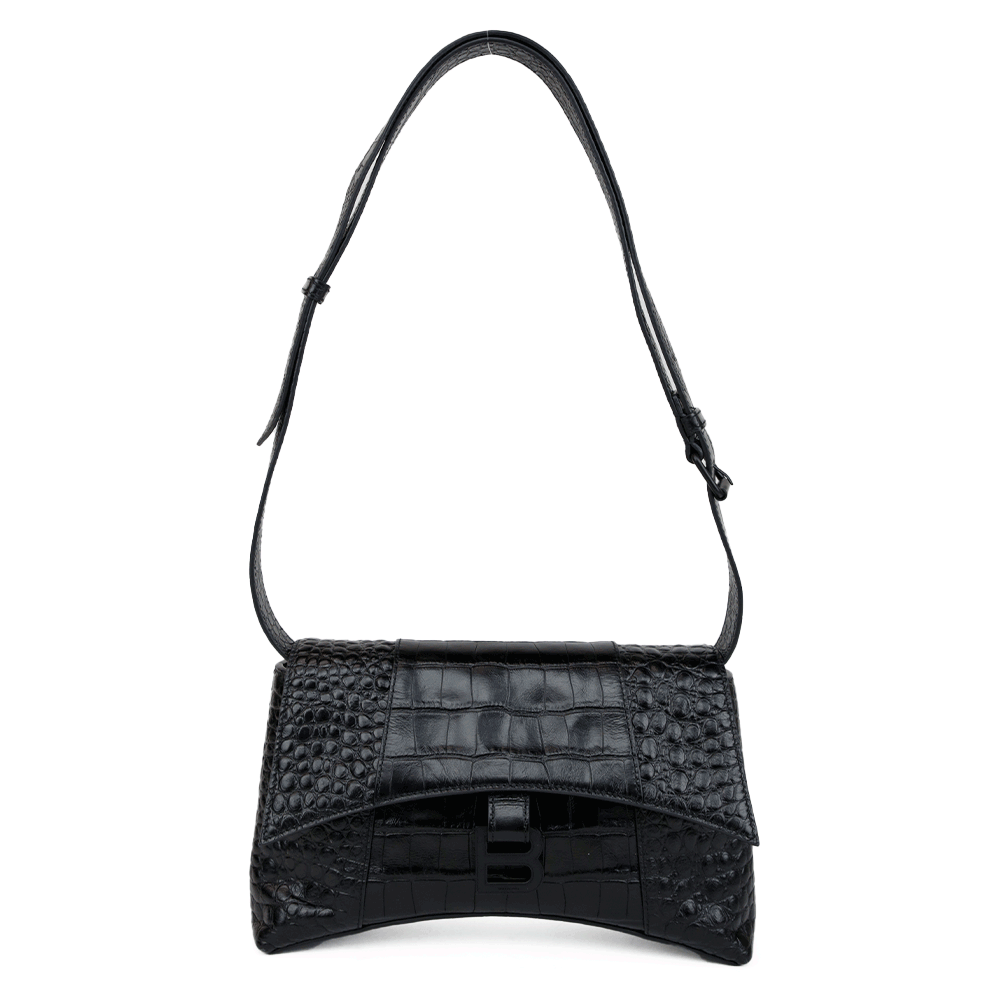 Balenciaga Downtown XS Black Croc Embossed Shoulder Bag | DBLTKE