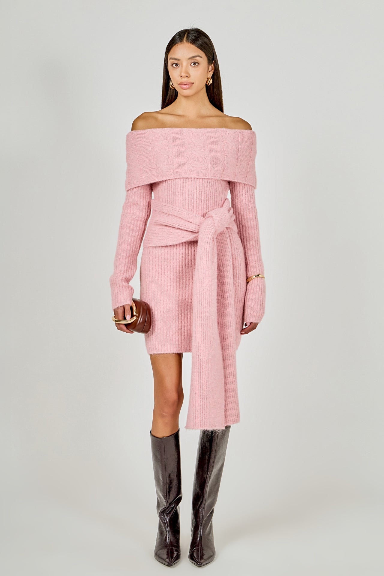 Off Shoulder Sweater Mini Dress – Endless Rose