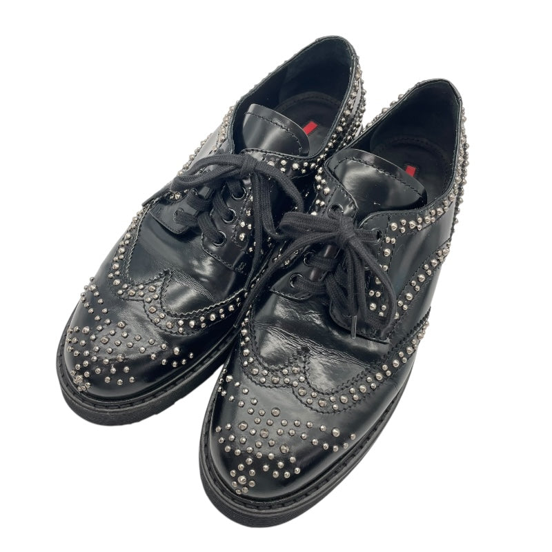 プラダ PRADA スタッズ装飾ウィングチップレザーシューズ ブラック