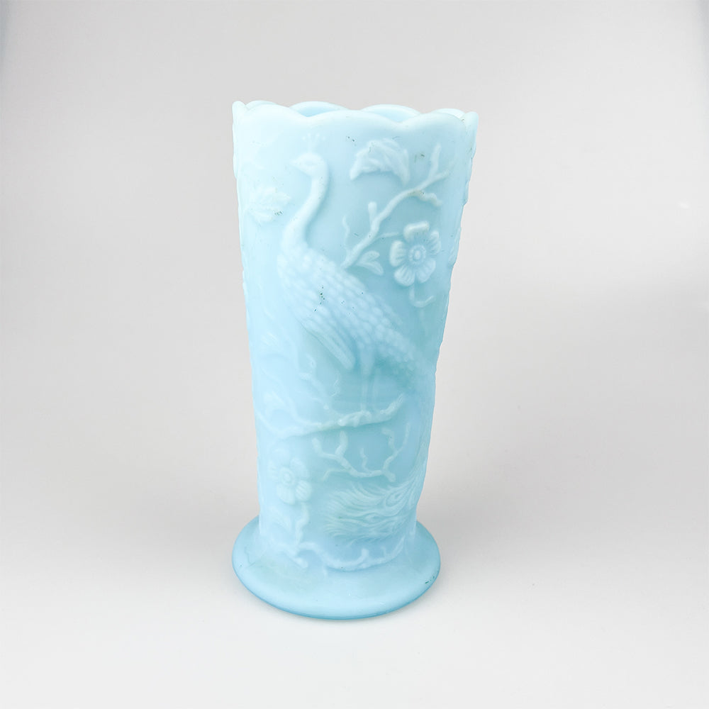 ターコイズブルーのオパーリンガラス製フェントン花瓶、1990年代
