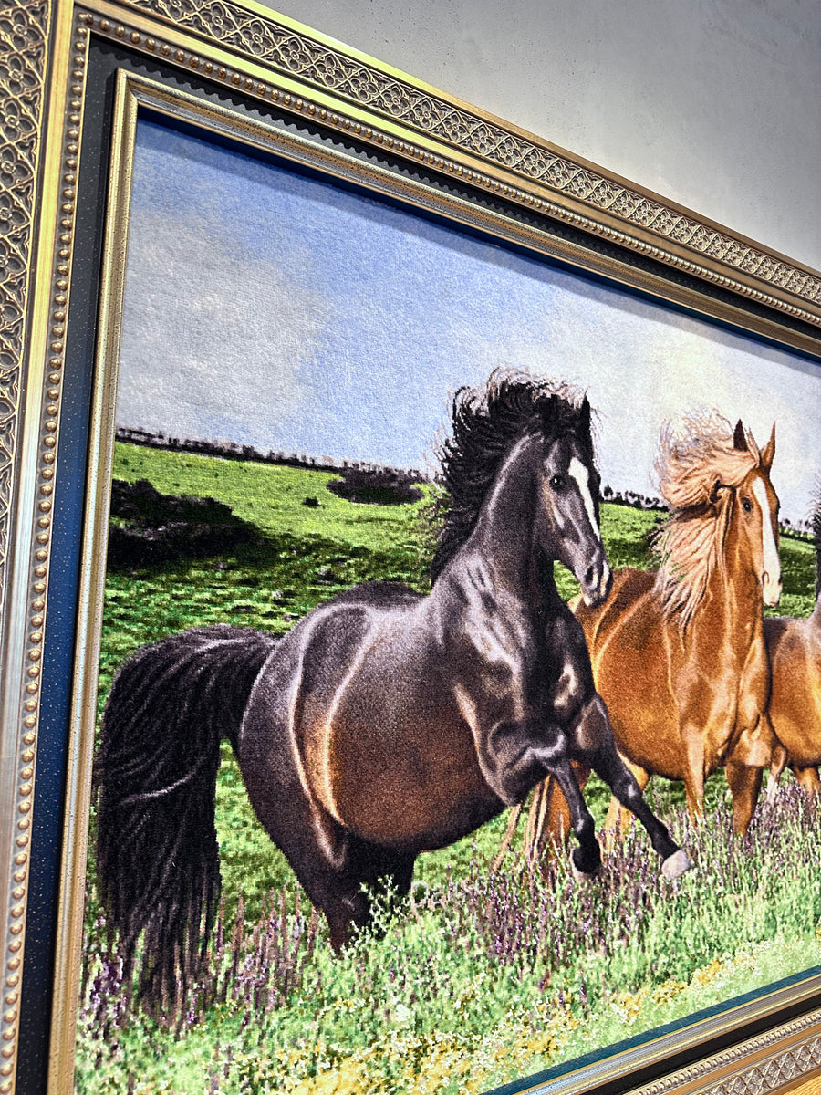 ペルシャ絵画絨毯 [絨毯]99×68cm [額込]115×83cm 手織り馬(PPC-0081