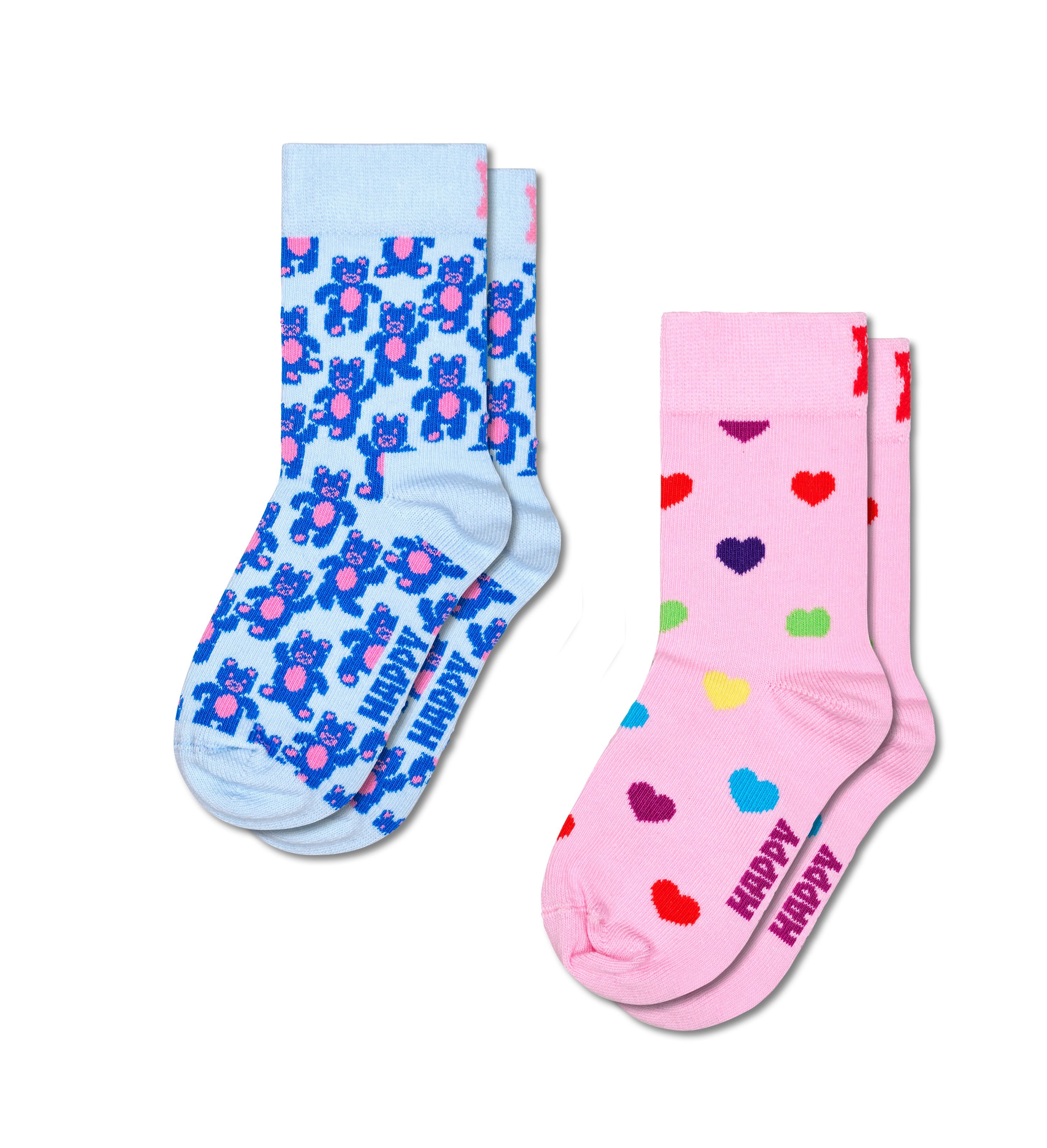 キッズ】【2足セット】クルー丈 ソックス（テディベア、ハート