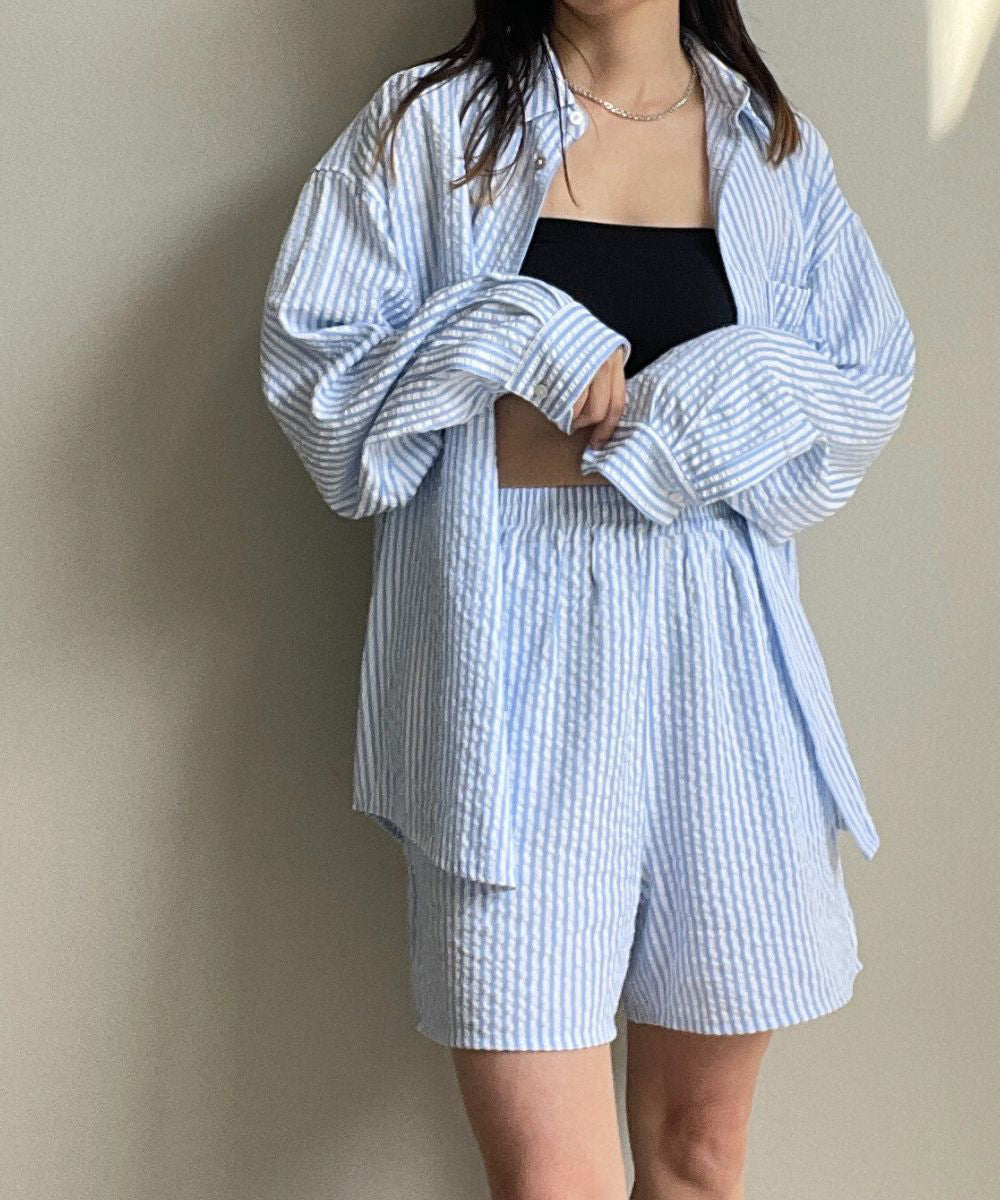 ストライプサッカーシャツ＆ショートパンツセット（シワレス） – IYAN