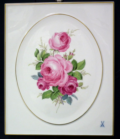 マイセン】陶板画・白い薔薇 マイセン】陶板画・白い薔薇