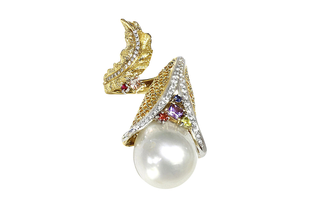 梶光夫】 K18/Pt900白蝶パール アメシスト サファイヤ ダイヤモンド他