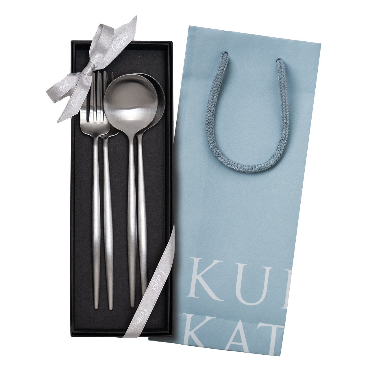 クチポール MOON/ムーン ディナー 4本 ギフトセット マットシルバー 黒