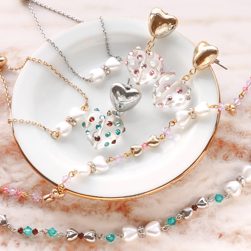 レシピNo.KR1126 ハートパーツのアクセサリー2種 – 貴和製作所