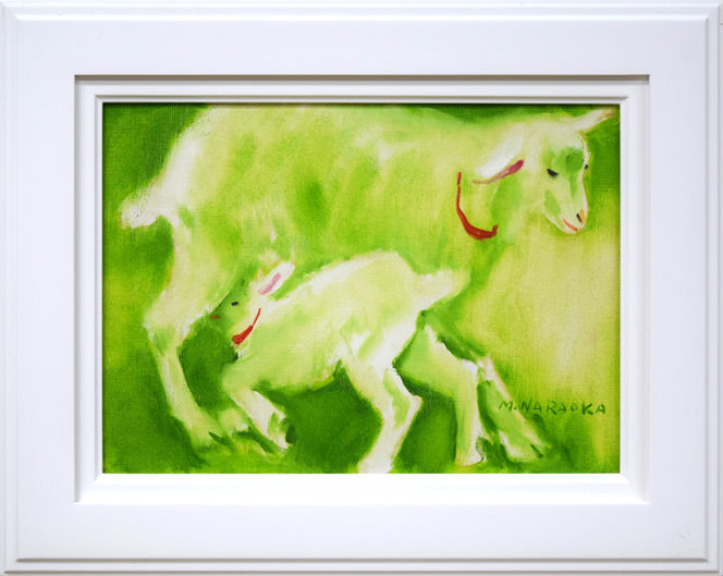 奈良岡正夫「親仔（山羊）」油絵・F4号 絵画買取・販売の小竹美術