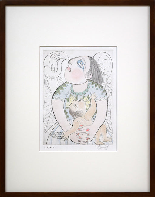 北川民雄「母子像」銅版画に手彩色 絵画買取・販売の小竹美術