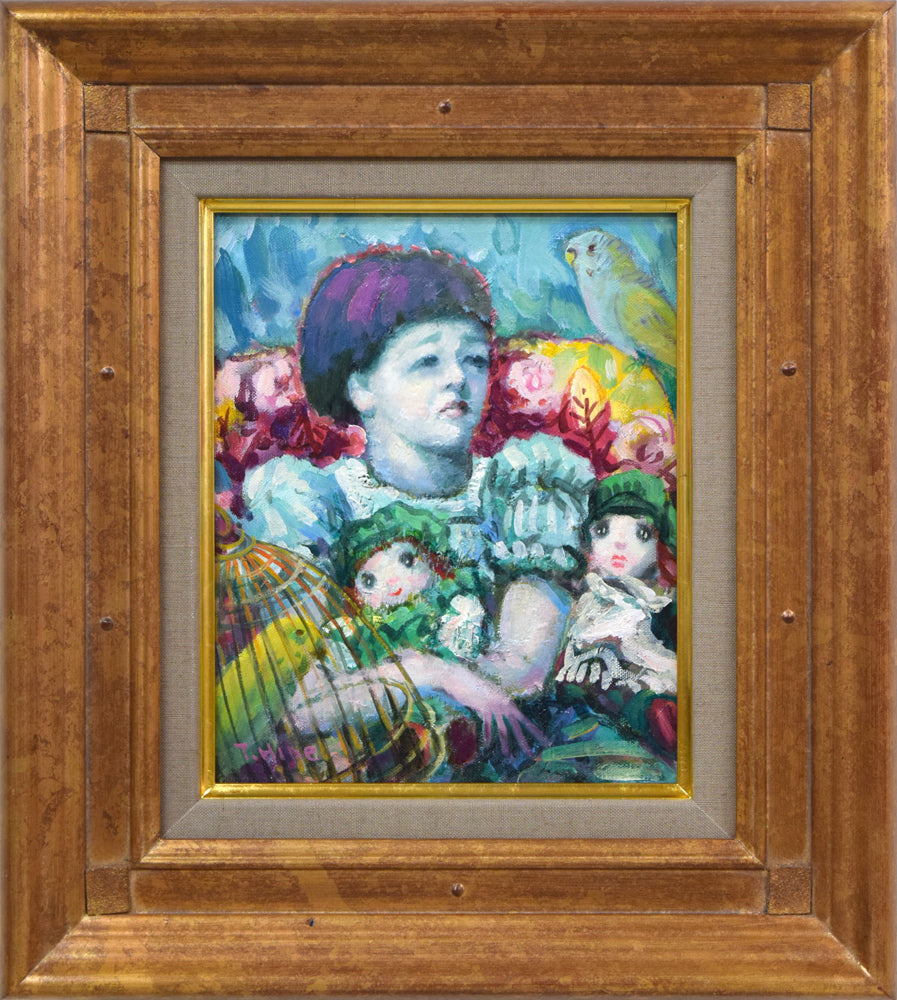 谷田穎郎「少女と人形」油絵・F3号 絵画買取・販売の小竹美術