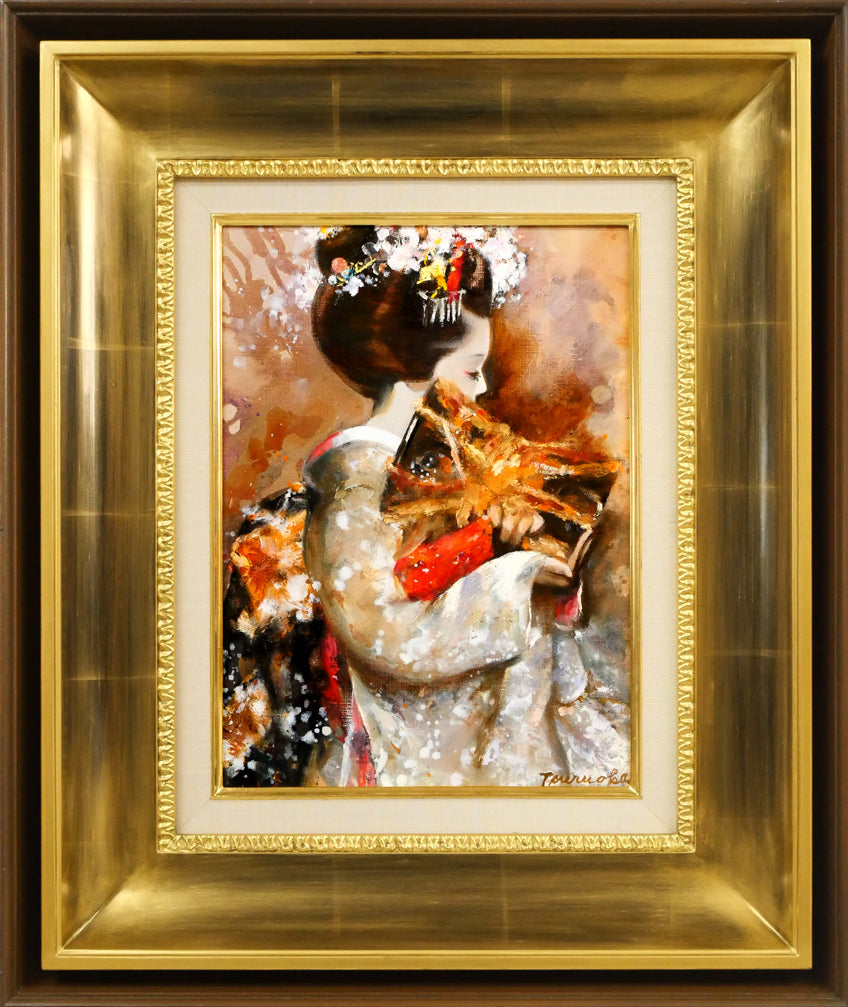 鶴岡義雄「鼓（舞妓）」油絵・F4号 絵画買取・販売の小竹美術