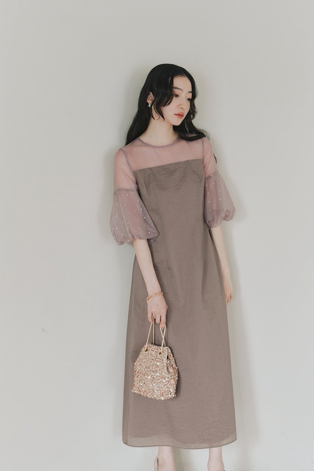 kaene公式オンラインストア デザインオーガンミックスドレス / 101081