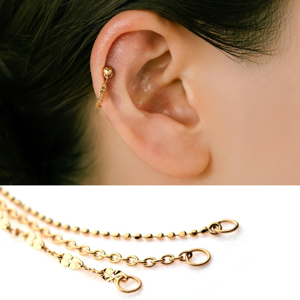 ピアス チャーム│K18 チェーン チャーム│金属アレルギー対応 18金