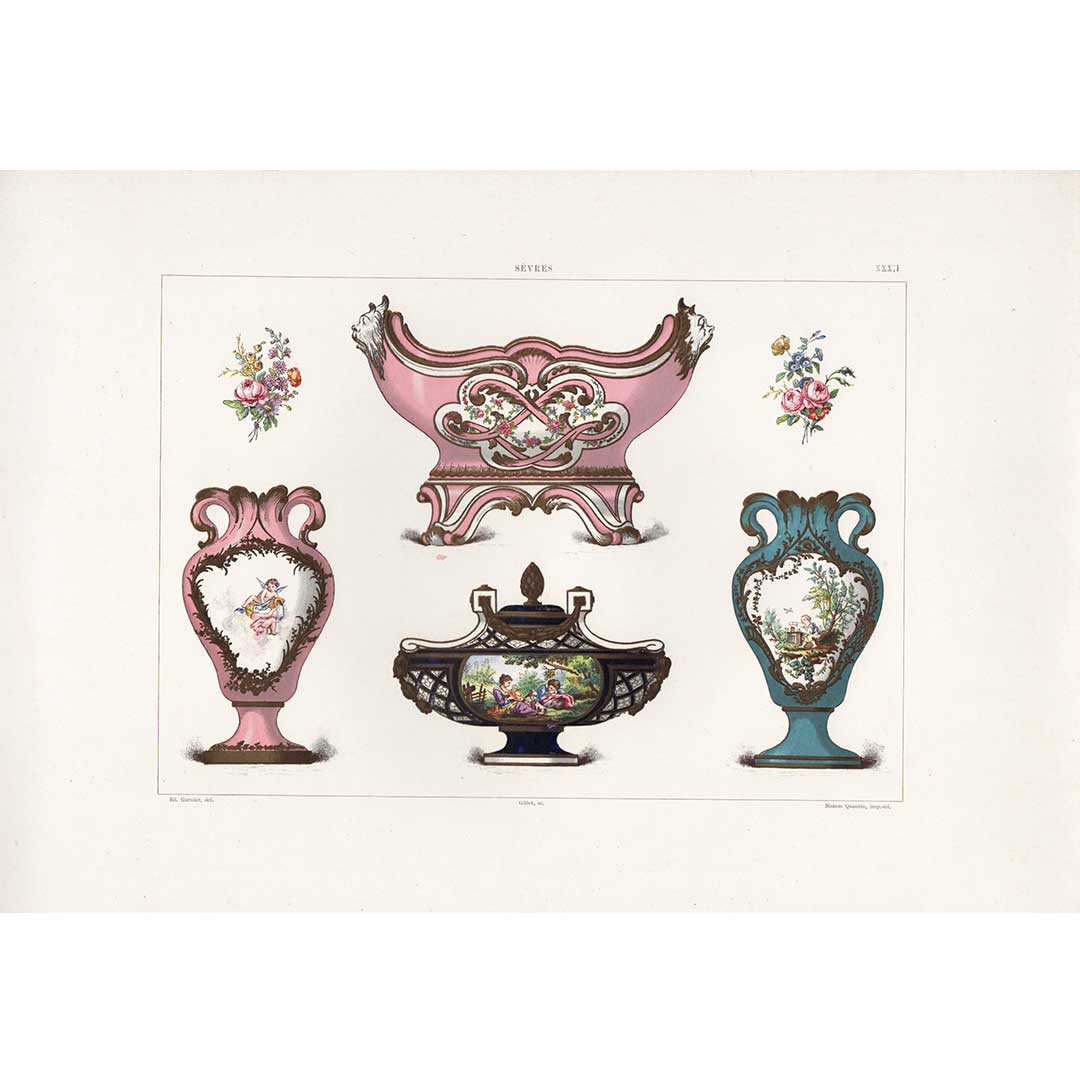 セーブルの軟質磁器「ルイ15世の番号がふられたプランターと花瓶