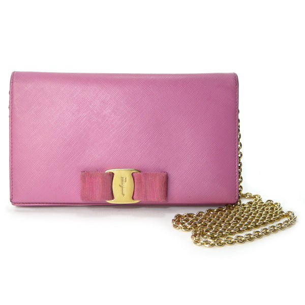 Salvatore Ferragamo Varaリボンチェーンウォレット（ピンク