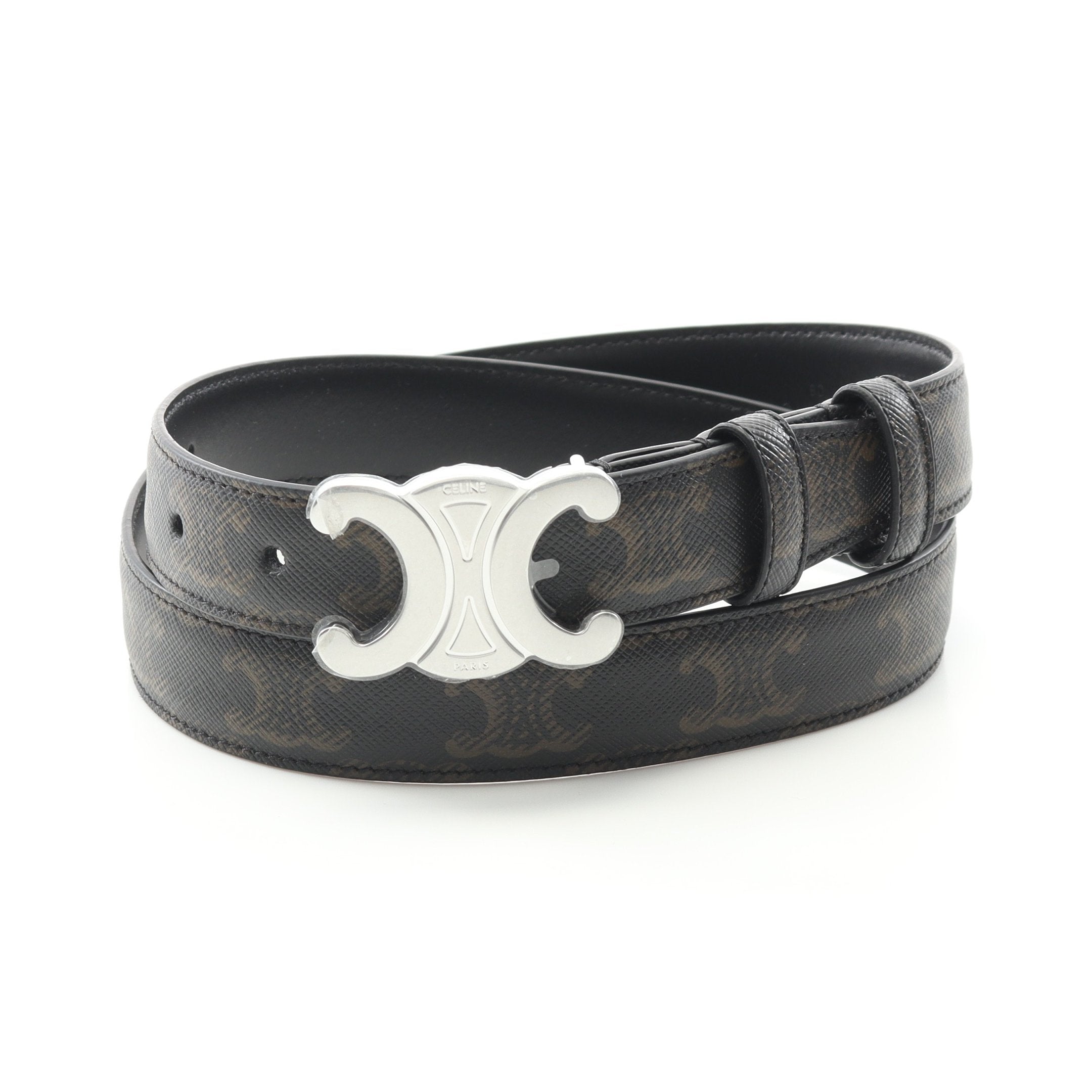 ミディアム トリオンフ ベルト PVC レザー ブラック ブラウン セリーヌ