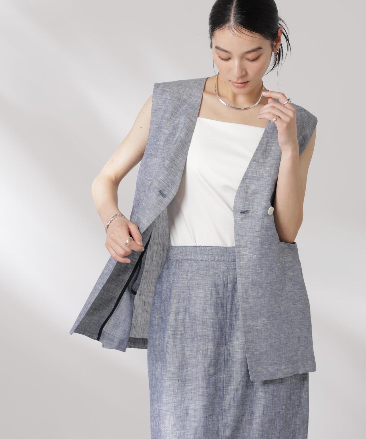 ヨーロピアンフラックス スリットポケット ジレ（ セットアップ 可）