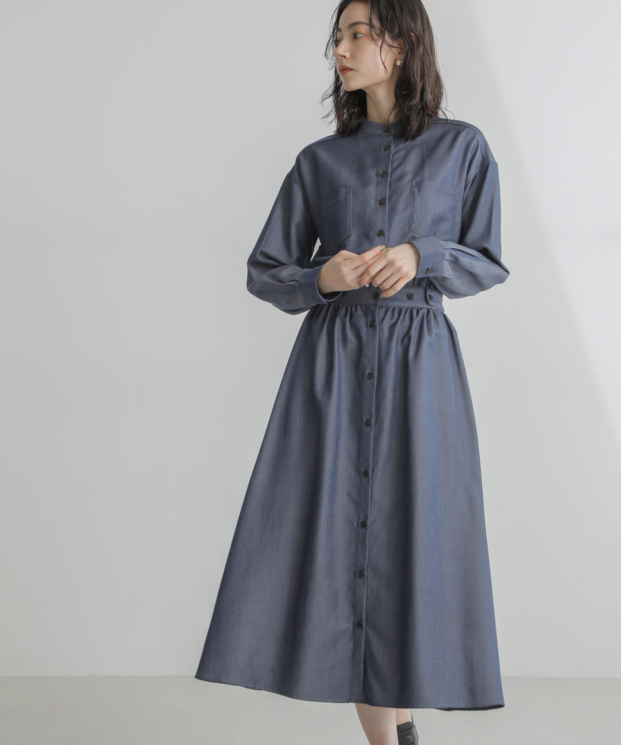 ウエスト ベルト ギャザー ワンピース