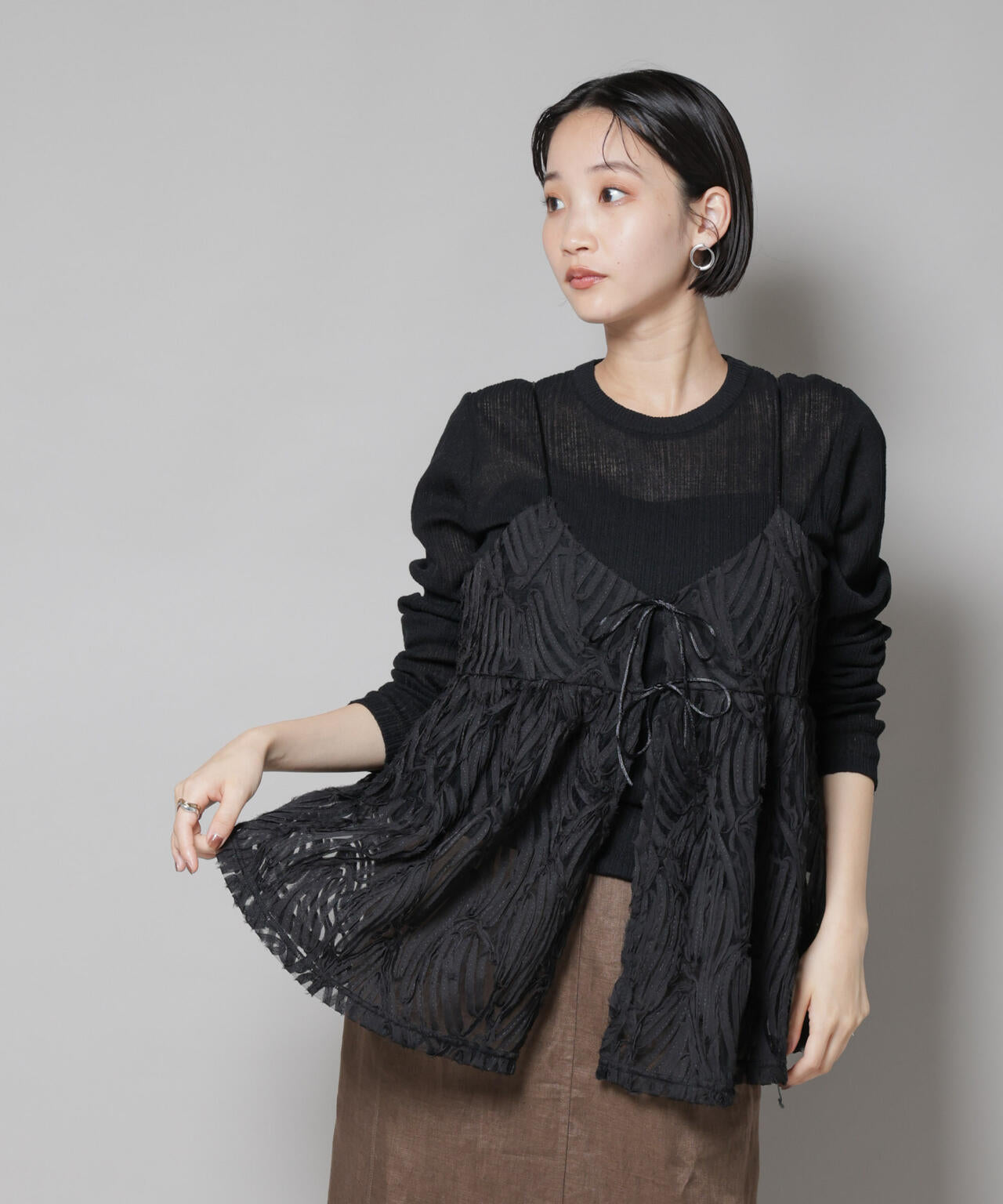 テープ刺繍 チュール 前後2way キャミソール ビスチェ ( セットアップ 可)