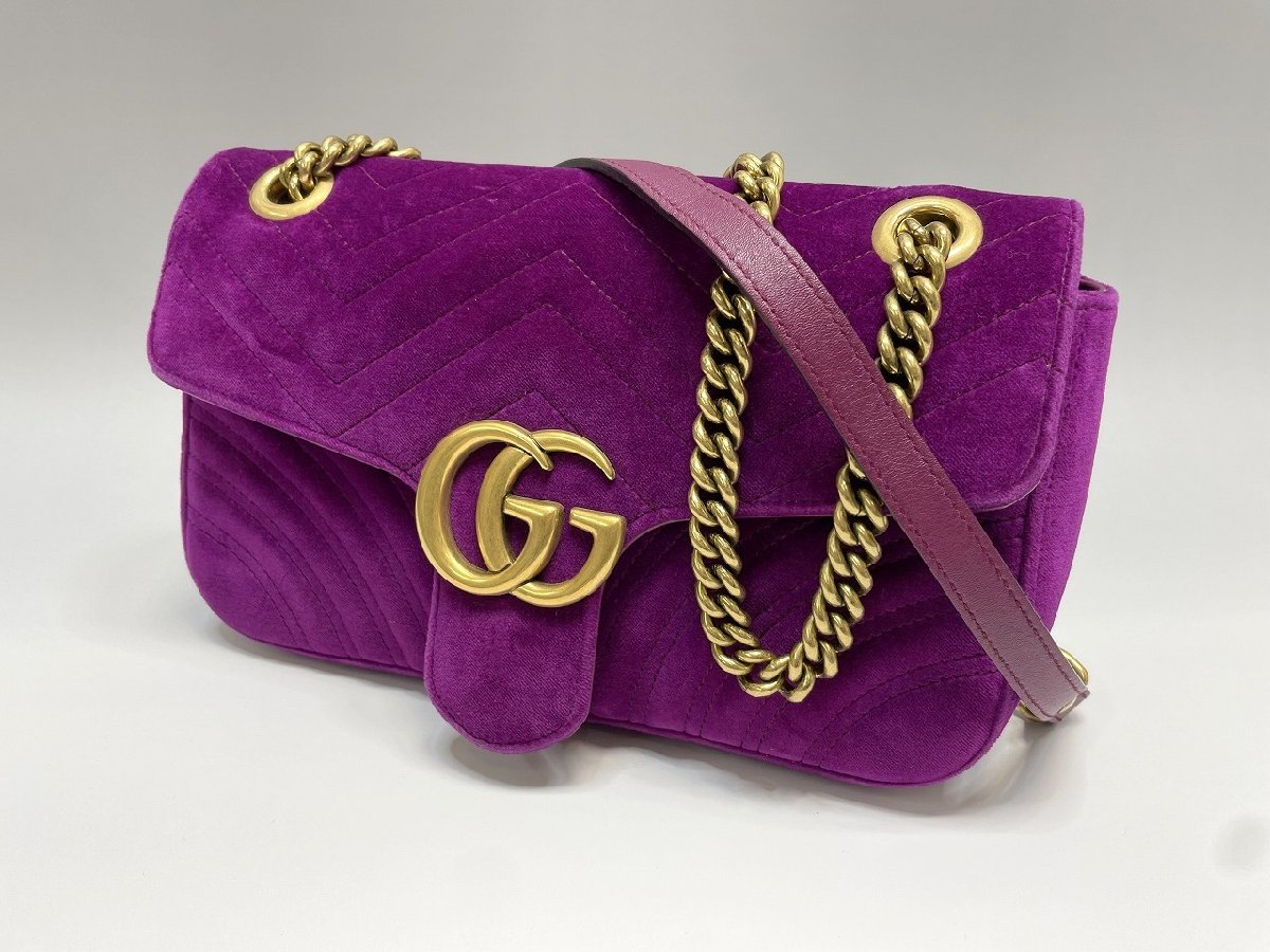 GUCCI グッチ GGマーモント ベルベット チェーン ショルダーバッグ