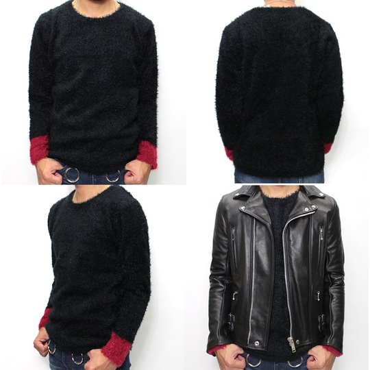 KING MOB,キングモブ,パイルセーター(ブラック/レッド) 商品詳細