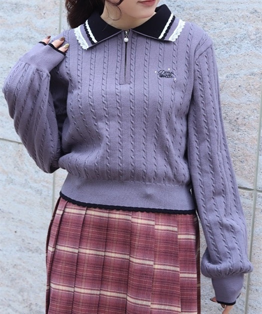 レース×バイカラーニットポロ | axes femme online shop