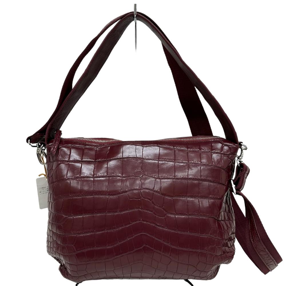 2WAYロング＆ワンショルダー ショルダーバッグ クロコダイル ボルドー