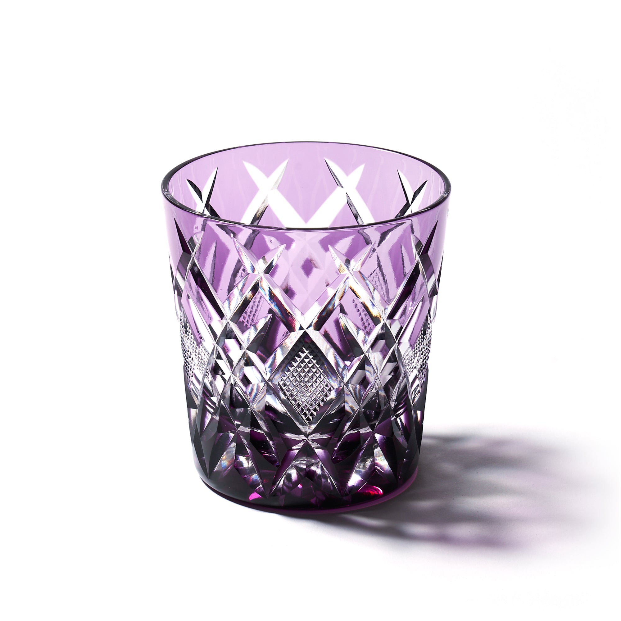 江戸切子 伝統工芸士 木村泰典 作 矢来魚子紋 オールドグラス 紫