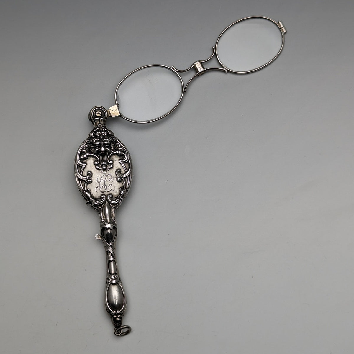 米国アンティーク 純銀製 アール・ヌーヴォー装飾 携帯用折りたたみ式