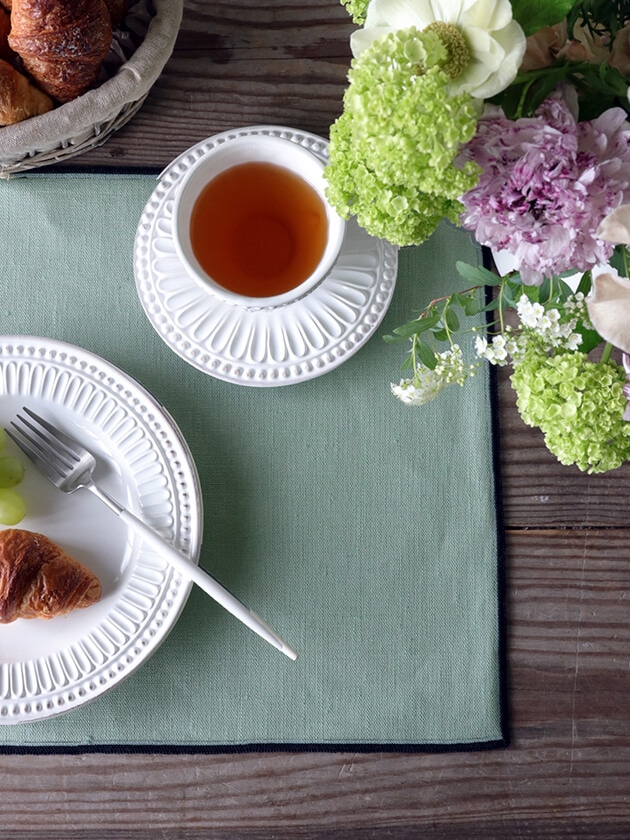 Haomy ハオミー リネンプレースマットBorgoミント35x48cm ランチョン