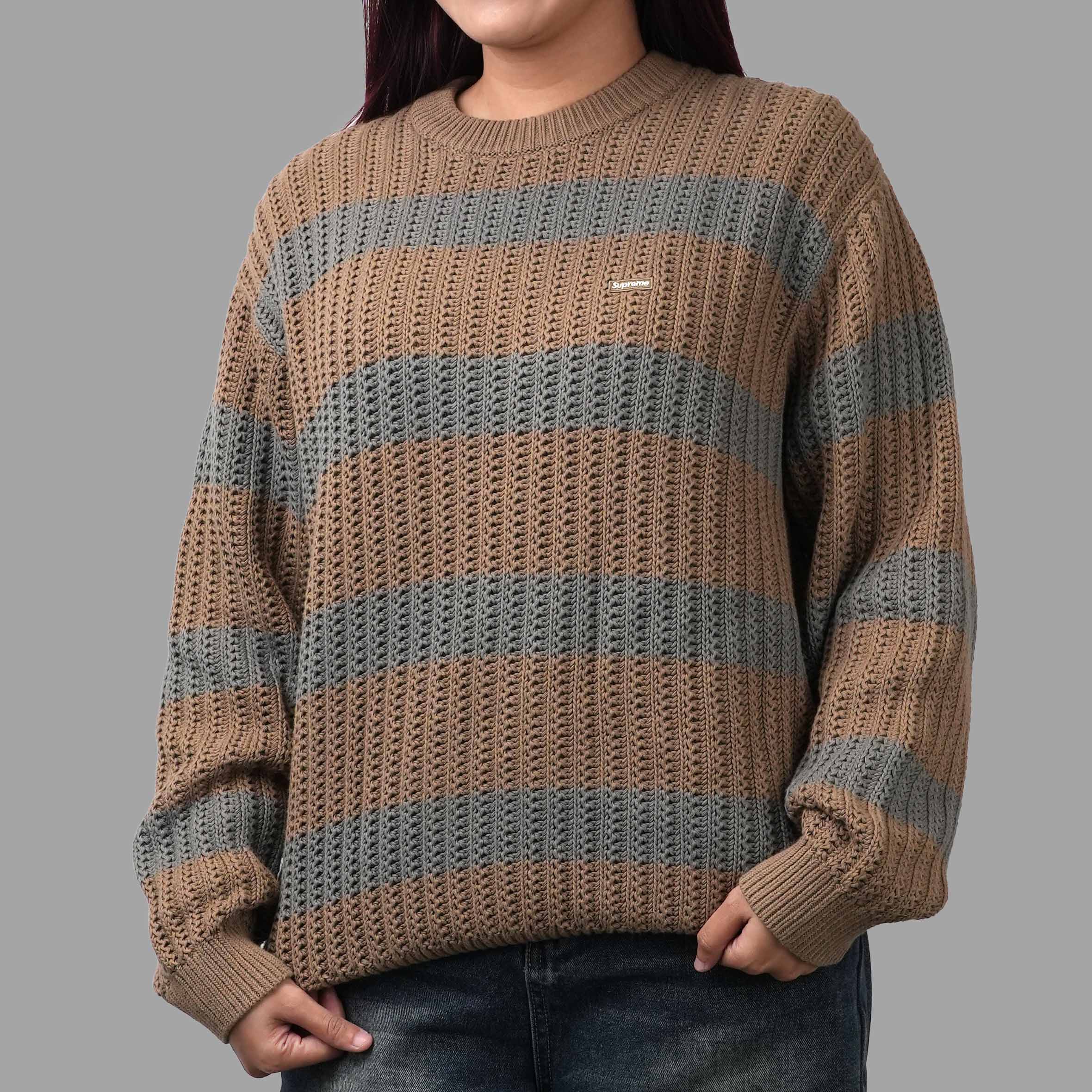 Supreme Loose Gauge Stripe Small Box Sweater Khaki | Senikersku