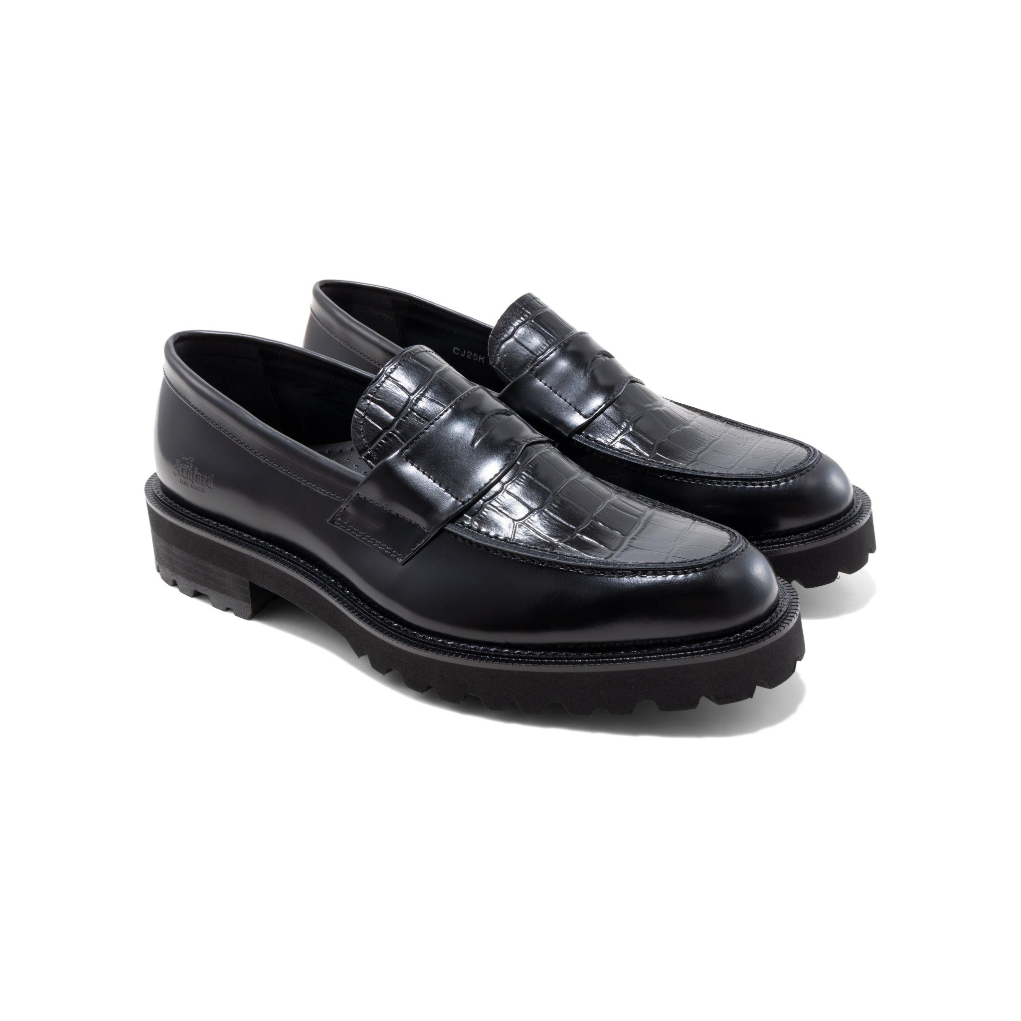 MENS NEW CLASSIC COIN LOAFERS / BLACK BLACK CROCODILE｜THE KENFORD