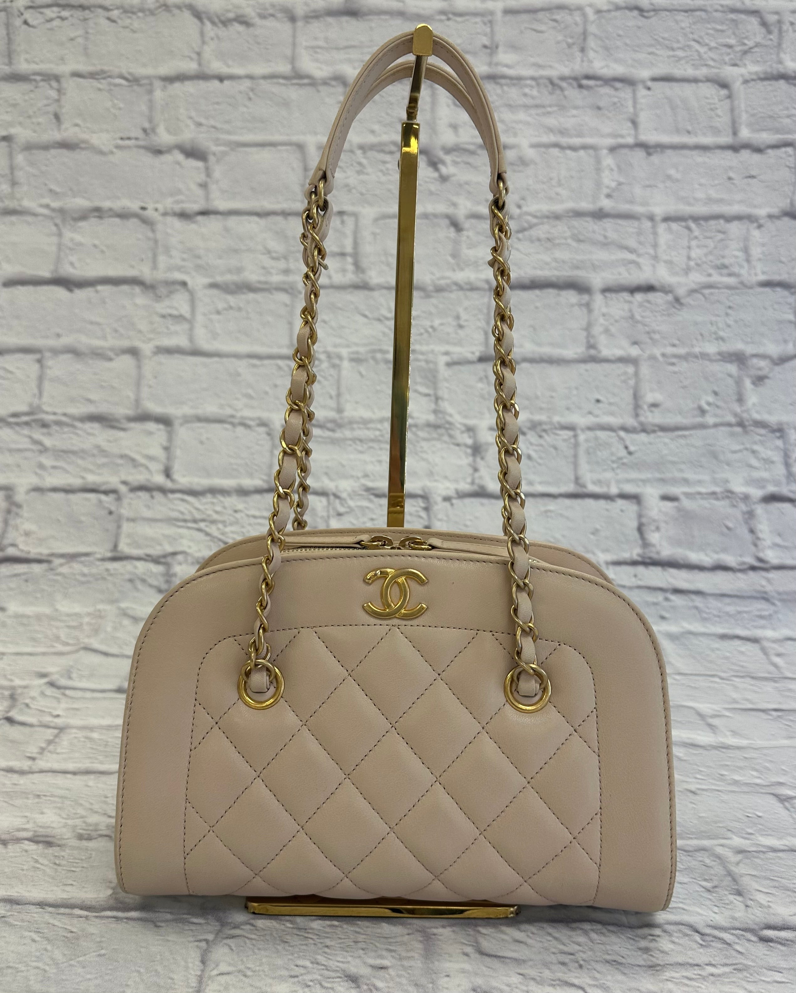 Chanel Beige Lambskin Zip Around Bowler Shoulder Bag – The Stock