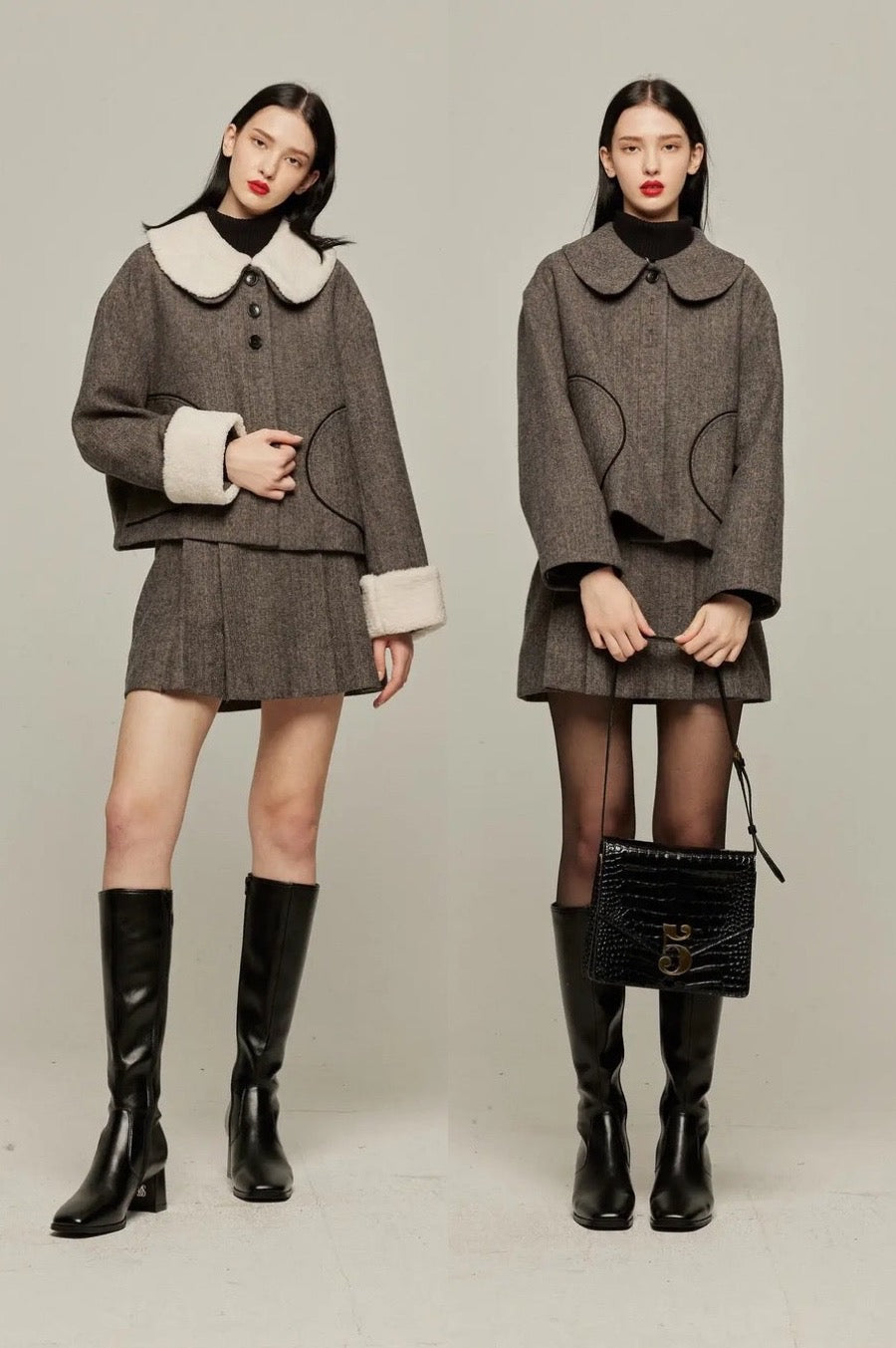 袋いっぱい松ぼっくりを拾った》2wayウールブレンドジャケット-Gray