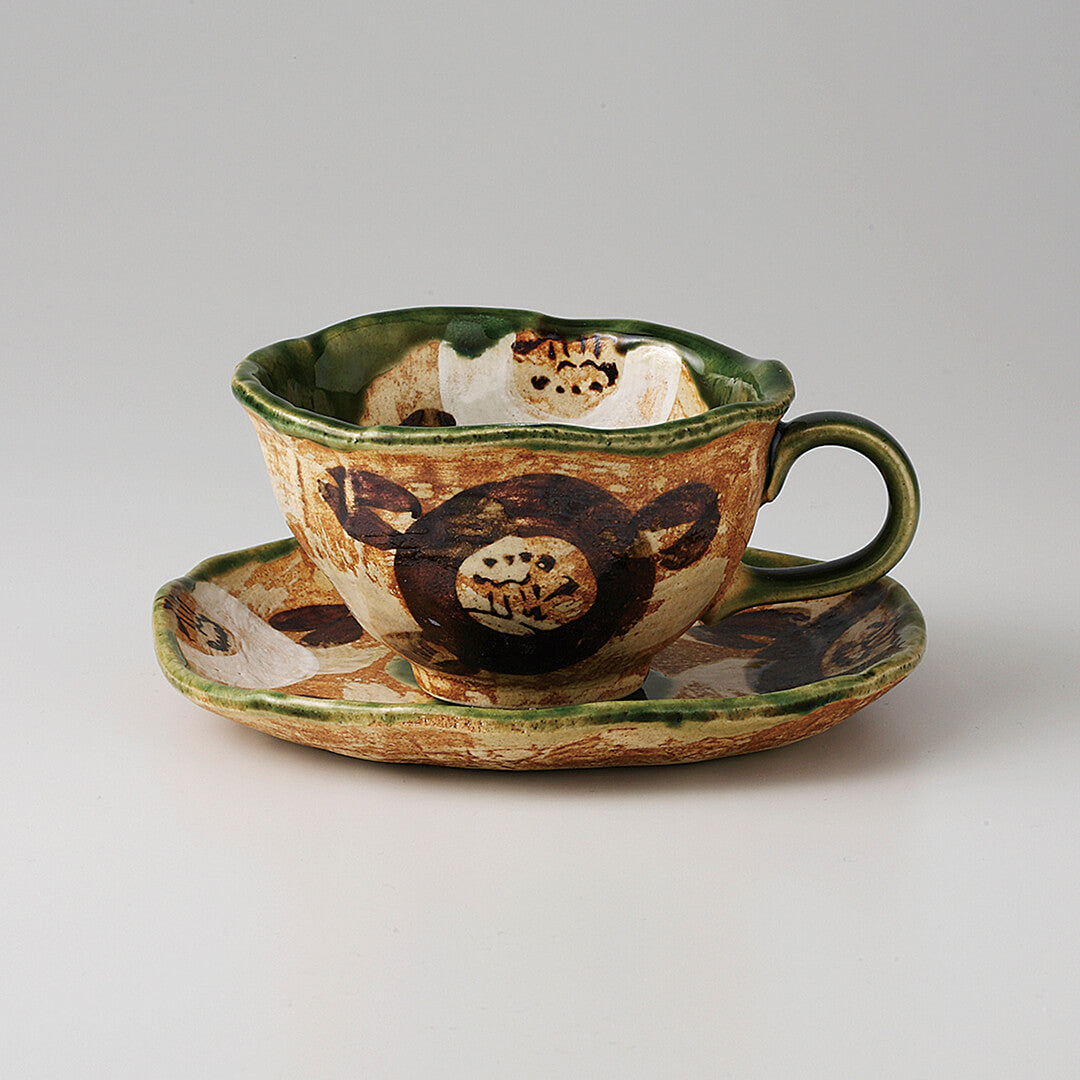 織部椿 コーヒーC/S [ カップ＆ソーサー ] C:13.3×10.2×6.3cm 240cc