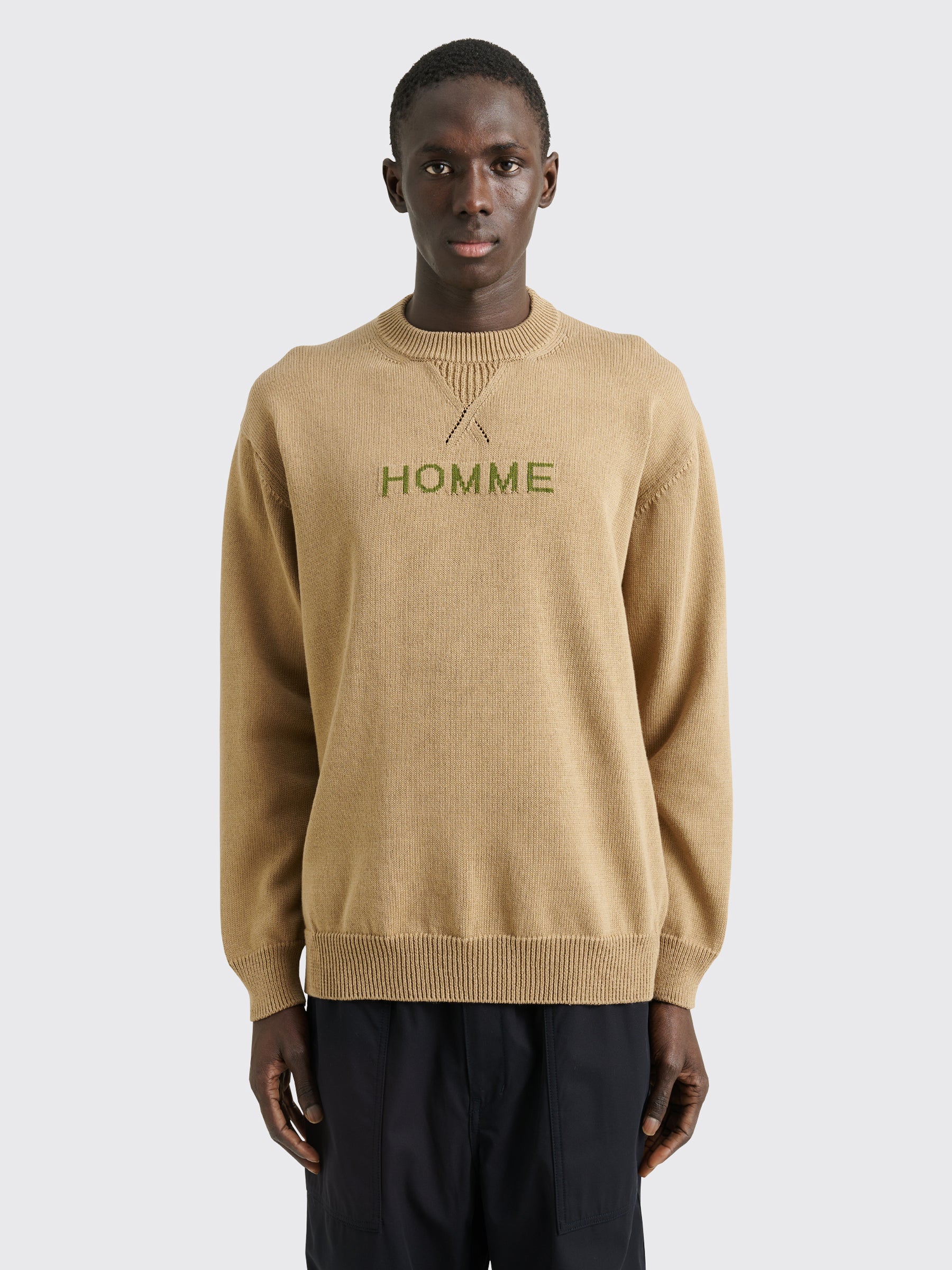 Comme des Garçons Homme Knitted Logo Sweater Beige / Green – Très Bien